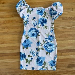 Pink floral off the shoulder dress